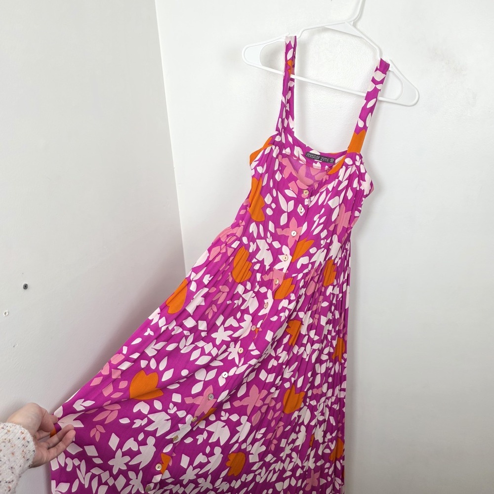 Mister Zimi Pink Orange White Button Up Ruby Sleeveless Summer Midi Dress Size 6 - Picture 4 of 9